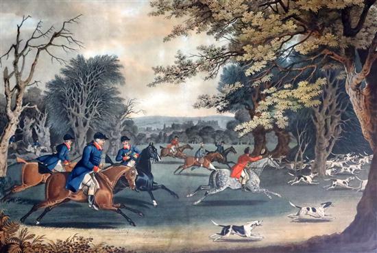 Dubourg after Pollard Royal Hunt in Windsor Park and His Majesty King George III Returning from Hunting 1820 13.5 x18.25in.